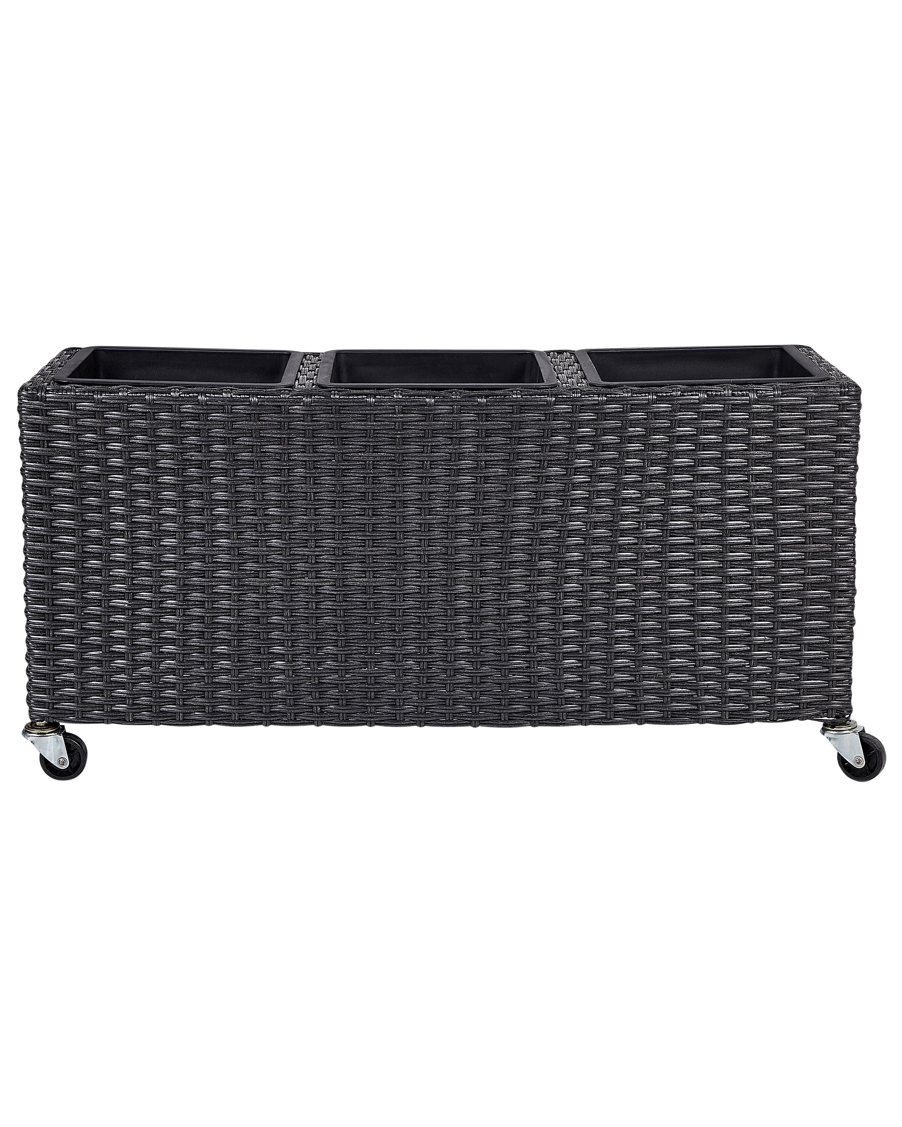 Blumenkasten Rattan schwarz rechteckig 82 x 28 cm rollbar BELLIS