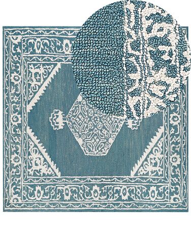 Teppich Wolle weiss / blau  200 x 200 cm GEVAS