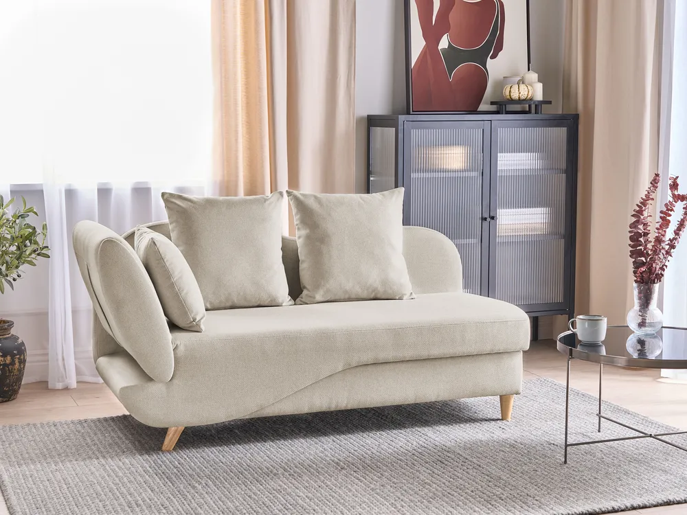 Left-Hand Chaise Longue MERI with Storage Faux Linen Beige