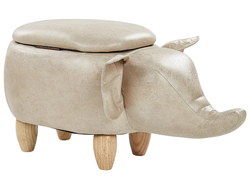 Storage Animal Stool ELEPHANT Faux Leather Taupe
