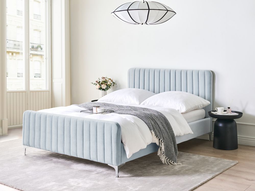 Bed Velvet LUNAN 140 x 200 cm (EU Double) Light Blue