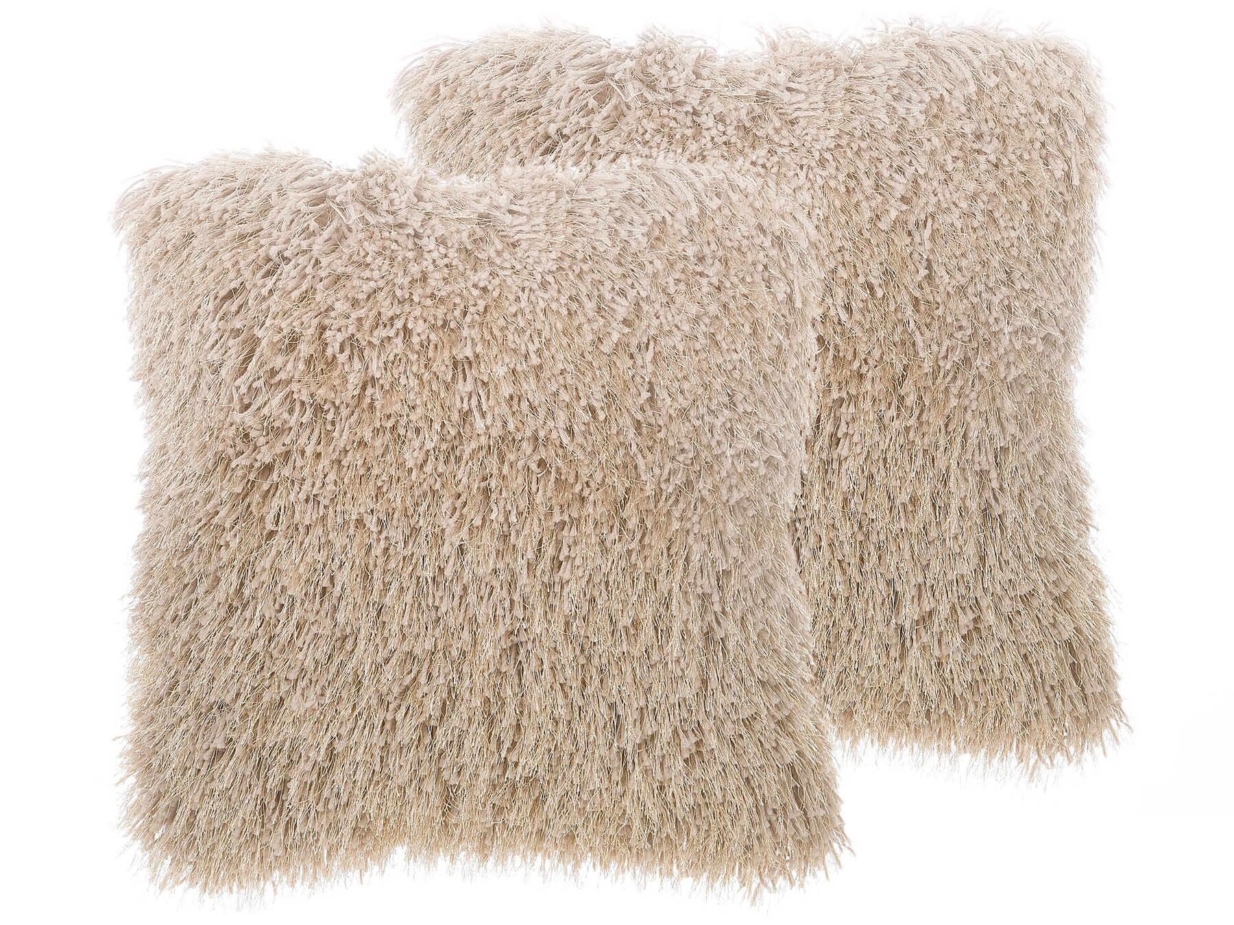 Set of 2 Shaggy Cushions 45 x 45 cm Beige CIDE_801785