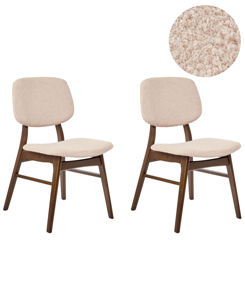 Conjunto de 2 cadeiras de jantar ELAINE Bouclé Castanho escuro/Creme