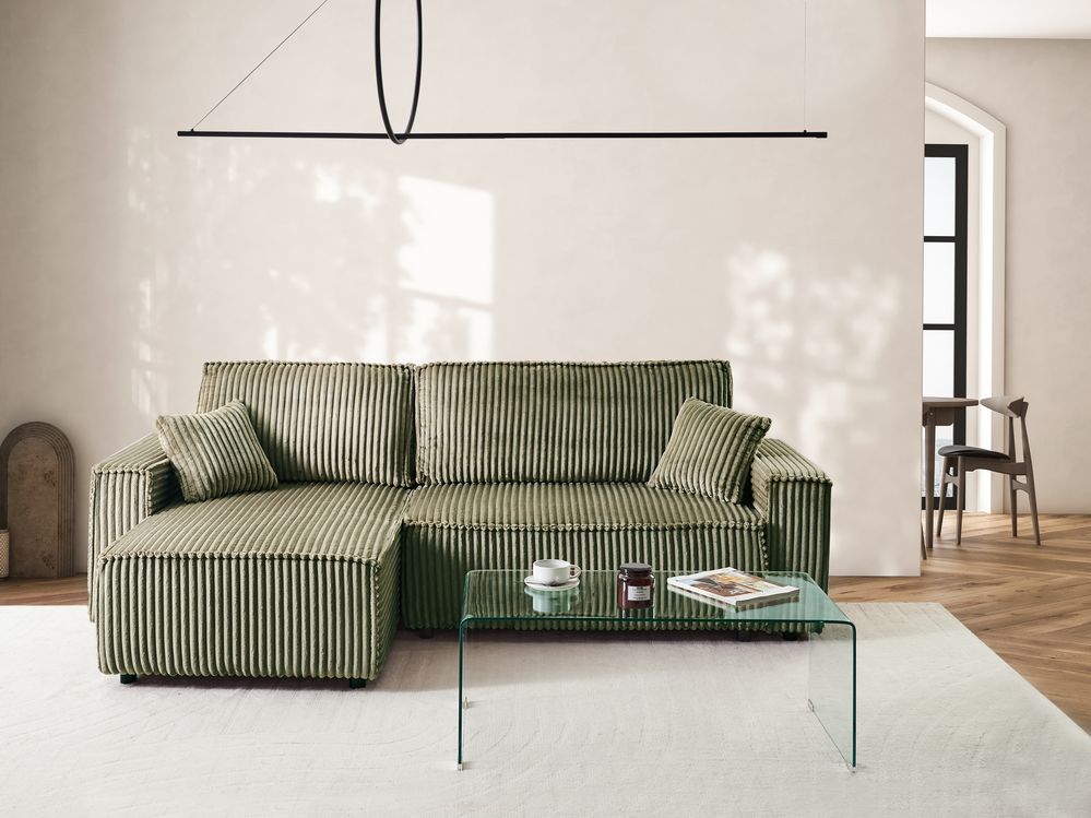 Corner Sofa Bed ABACKA with Storage Corduroy Green Right Hand