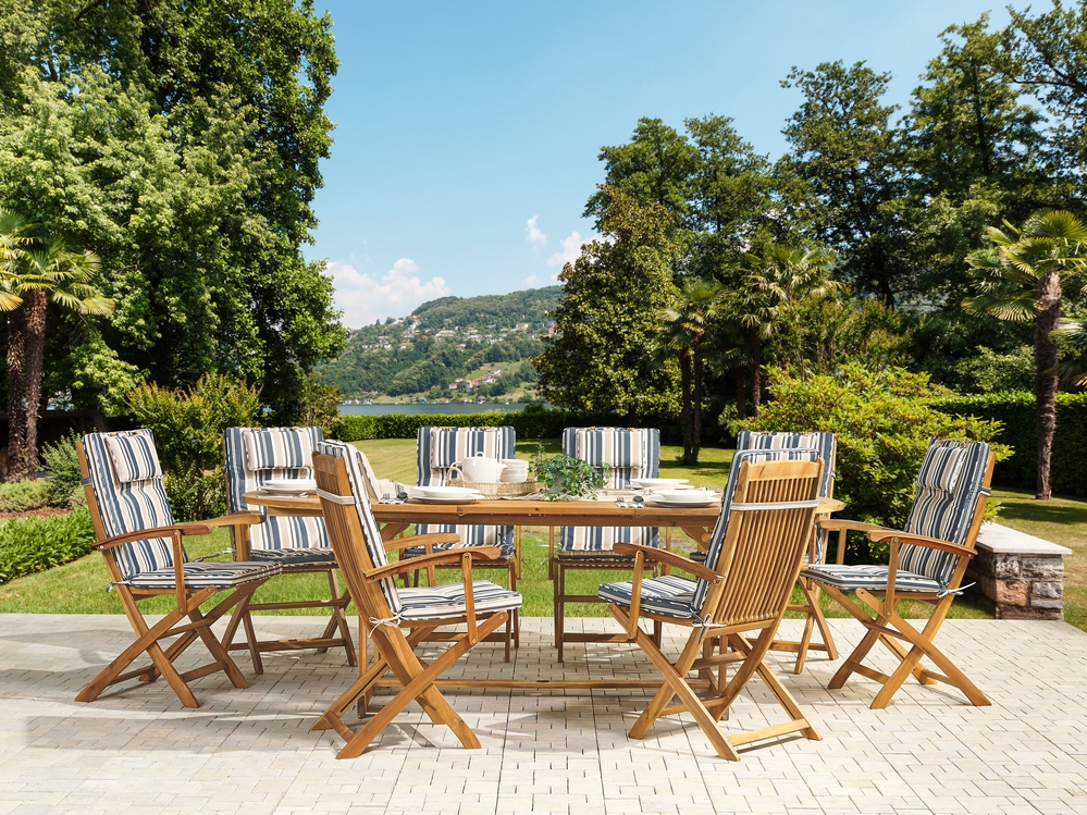 Set of 8 Outdoor Seat Back Cushions Blue Stripes MAUI Beliani