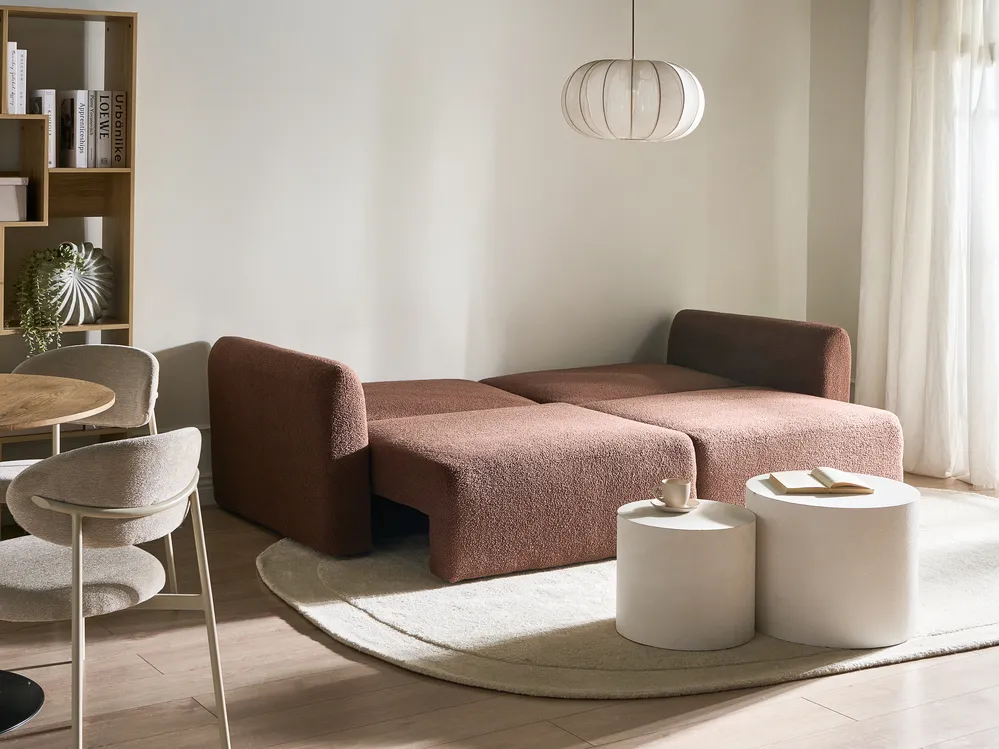 Sofa rozkładana dla 3 osób VAXHOLM ze schowkiem Boucle Brązowy_1028757