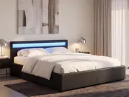 Ottoman Bed with LED ARMELLE Faux Leather Black 160 x 200 cm (EU King Size)_1131150