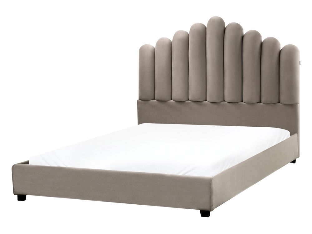 Bed Velvet VINCENNES 140 x 200 cm (EU Double) Taupe