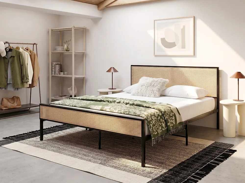 Bed PE Rattan AVANTON 140 x 200 cm (EU Double) Black_1179040