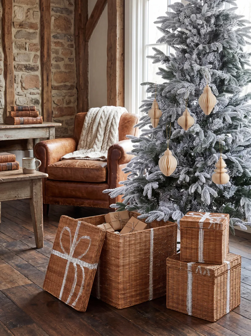 Zestaw 3 koszy Prezenty świąteczne CADEAU Rattan Naturalny