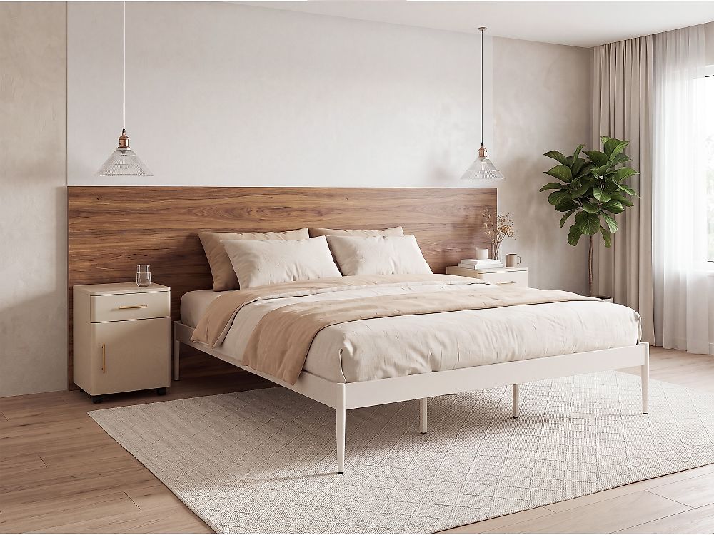 Bett mit Lattenrost Metall VAURS 180 x 200 cm Hellbeige