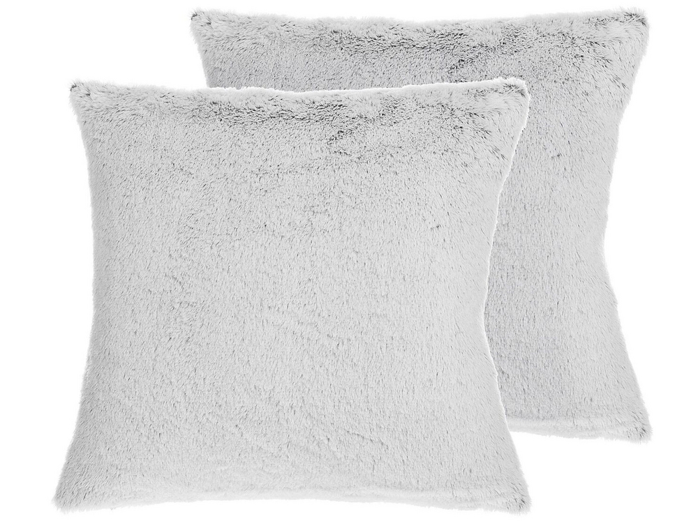 Set of 2 Faux Fur Cushions 45 x 45 cm Light Grey CLEMATIS Beliani.cz