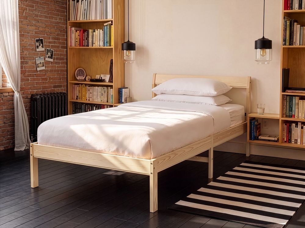 Bed Pine Wood MADONE 90 x 200 cm (EU Single) Light Brown
