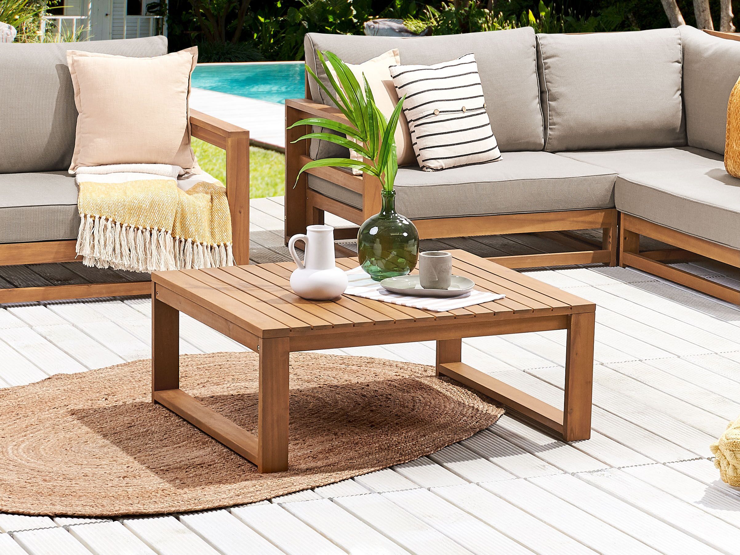 Garden Coffee Table TIMOR 90 cm 75 cm Certified Acacia Wood Light Brown ...