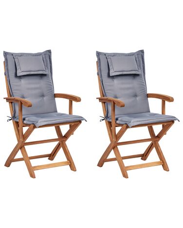 Set of 2 Garden Dining Chairs with Graphite Grey Cushion MAUI II