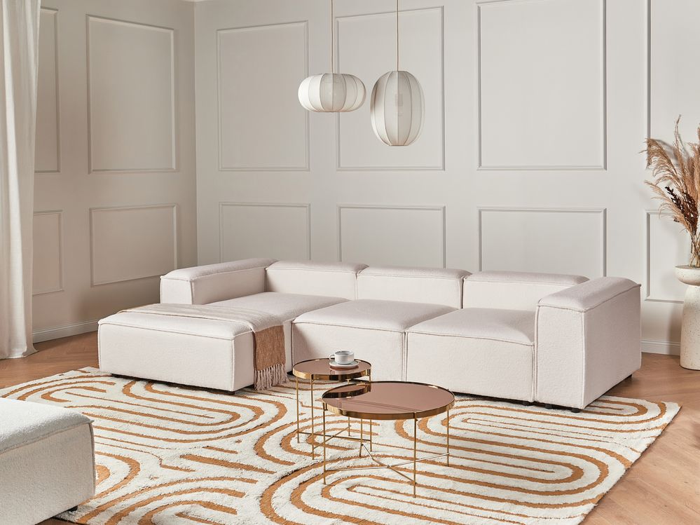 Sofá de canto modular 4 lugares ARDAL Bouclé Branco creme à direita