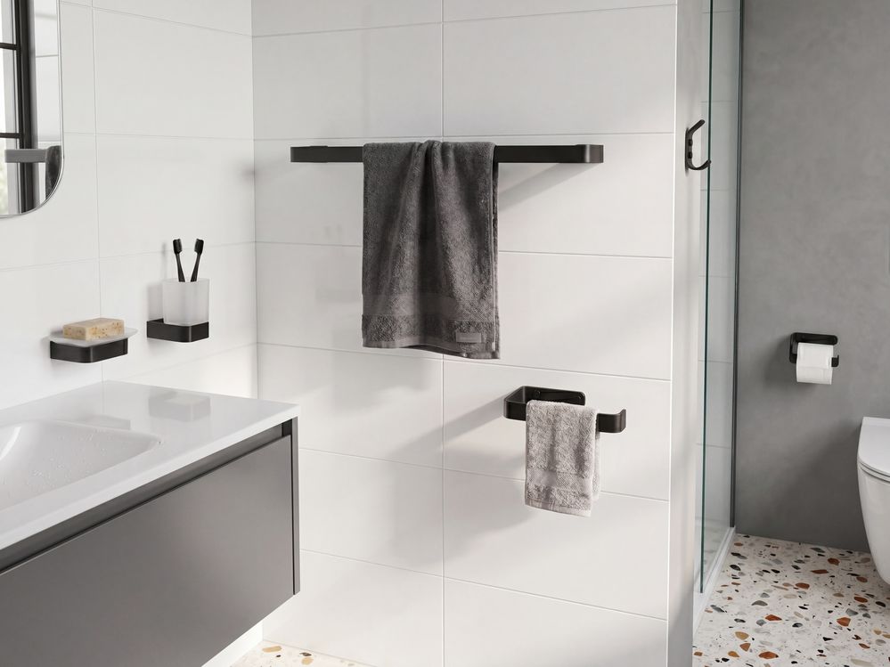 Set de 6 accesorii pentru baie ZORRITOS cu bare și cârlige pentru prosoape Metal Negru