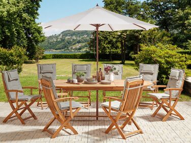 8 Seater Acacia Wood Garden Dining Set with Parasol and Taupe Cushions MAUI II