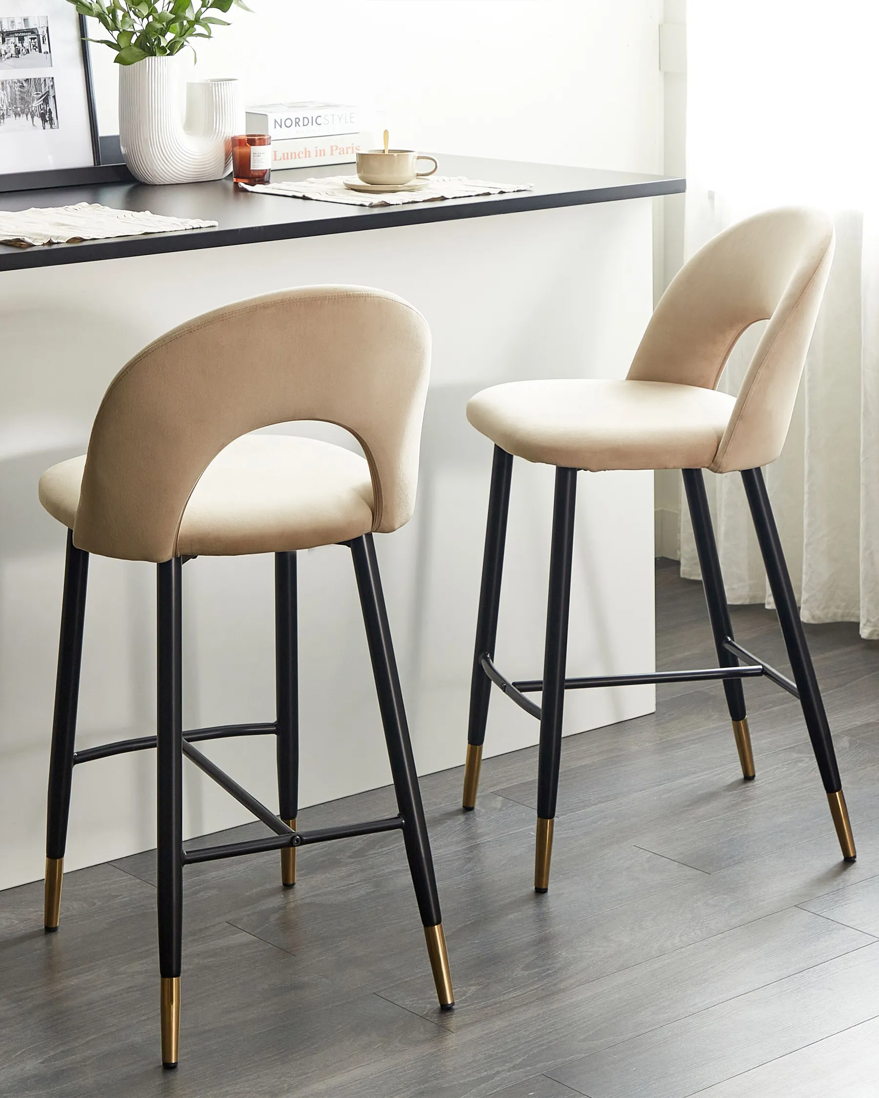 Set di 2 sedie alte FALTON Velluto Beige_795870