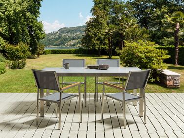 4 Seater Garden Dining Set Grey Glass Top with Grey Chairs COSOLETO/GROSSETO