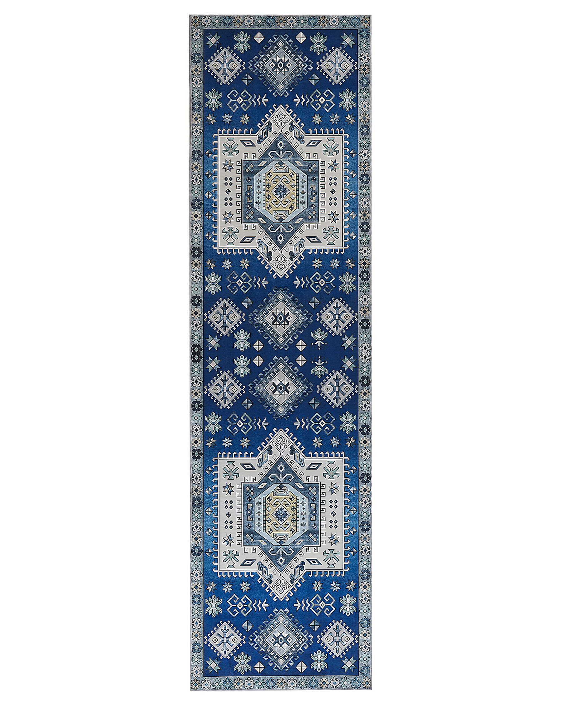Vloerkleed polyester blauw 80 x 300 cm PARVAKALDI_831584