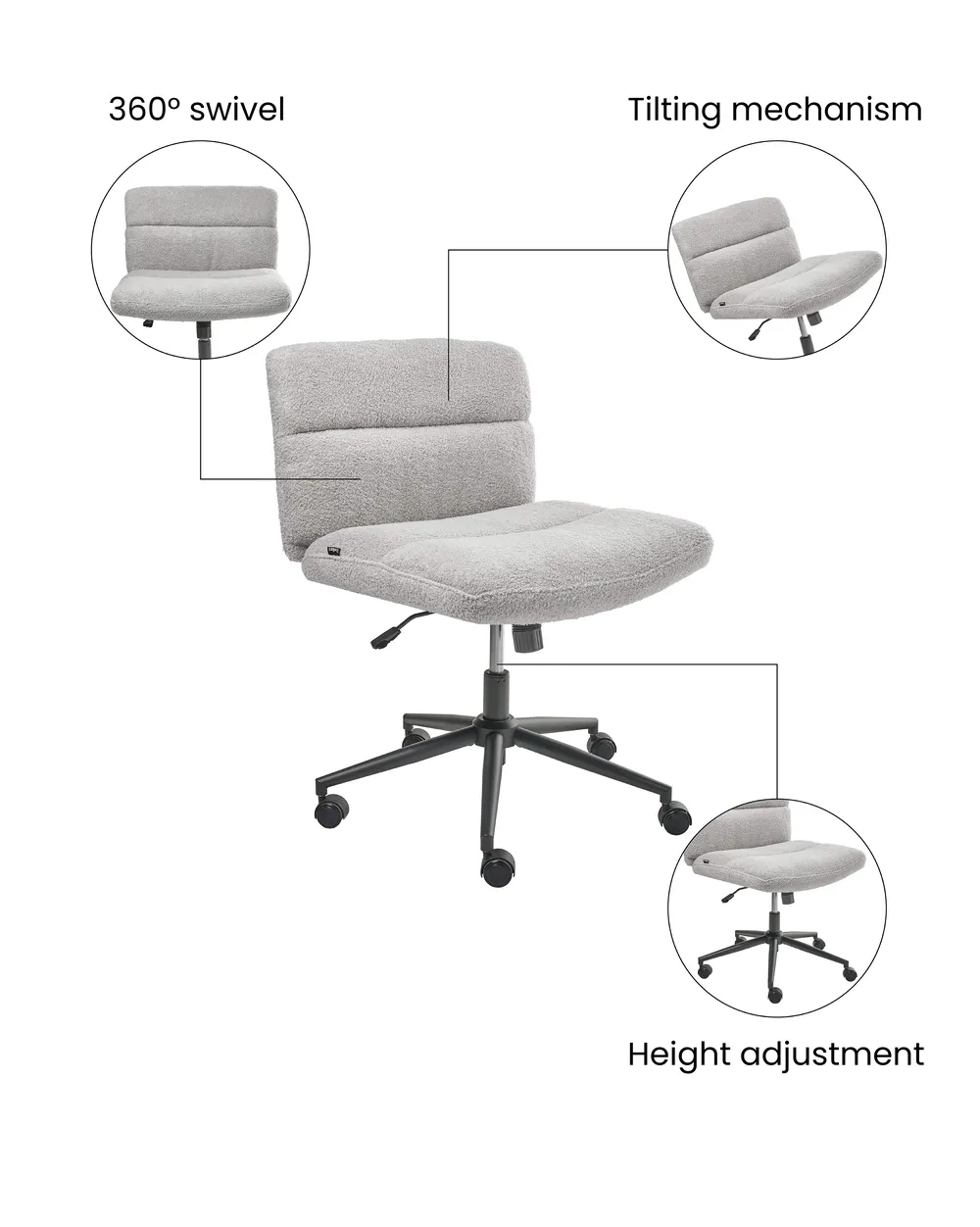Desk Chair CATLIN Boucle Light Grey_1074399