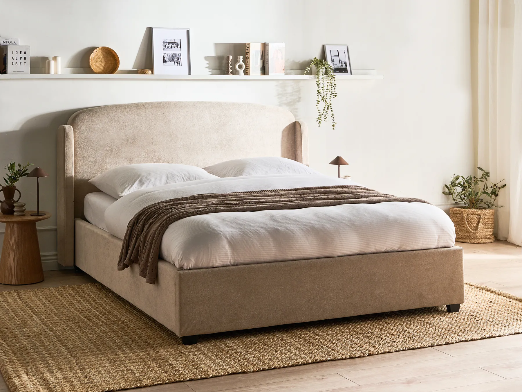 Ottoman Bed BERNAY Fabric Taupe 160 x 200 cm (EU King Size)_1025722