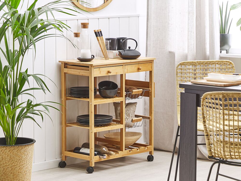 Kitchen Trolley MORINO Bamboo Wood Light Wood Beliani
