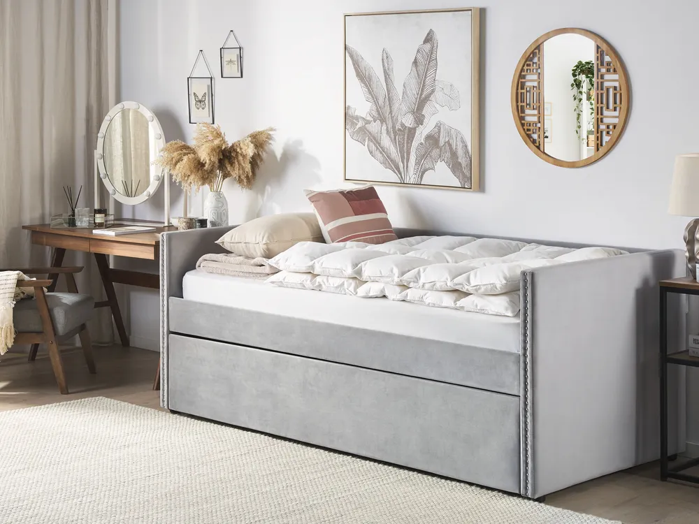 Trundle Bed Velvet TROYES 90 x 200 cm (EU Single) Light Grey_794925
