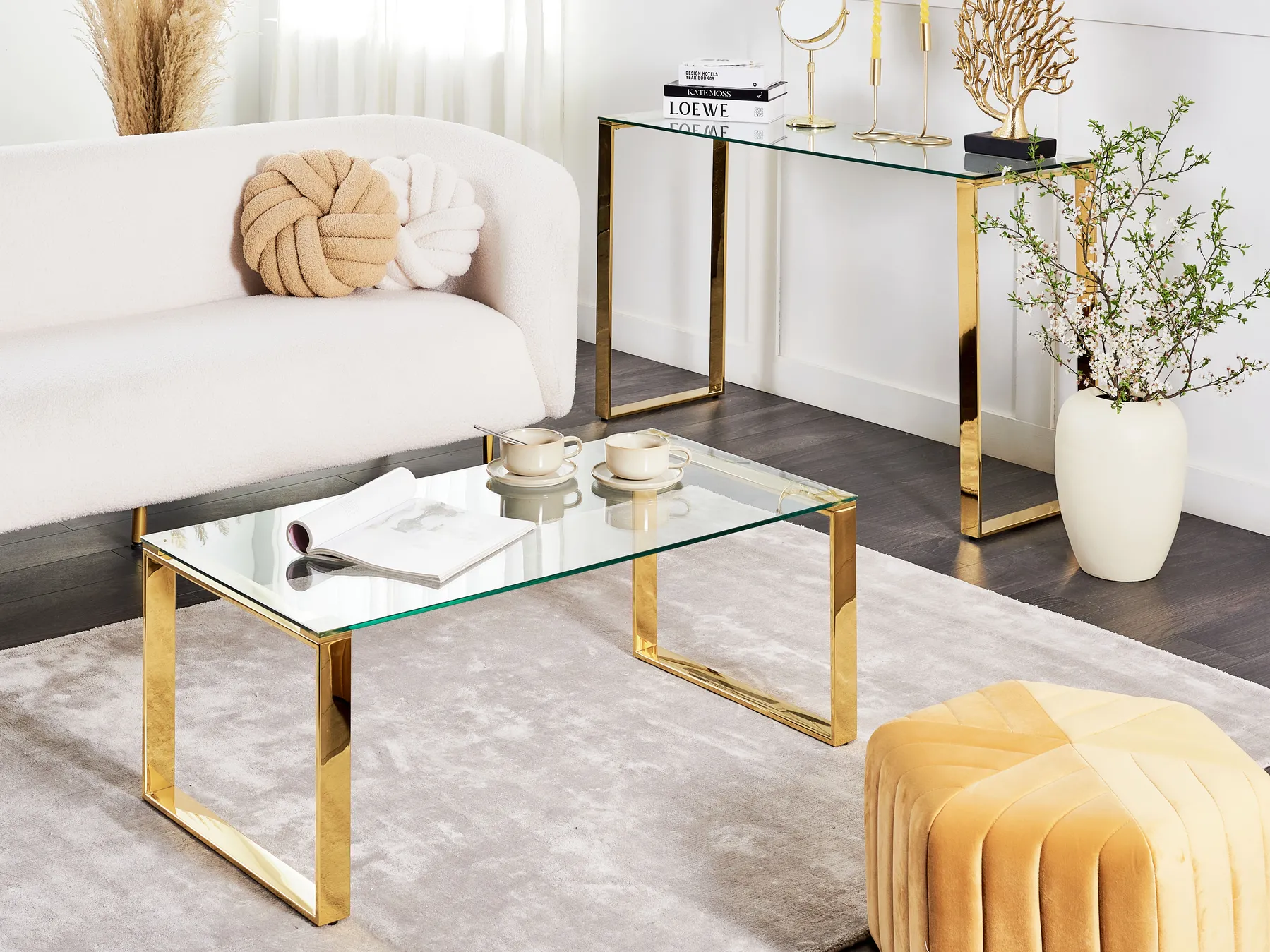 Coffee Table TILON Tempered Glass Gold_857781