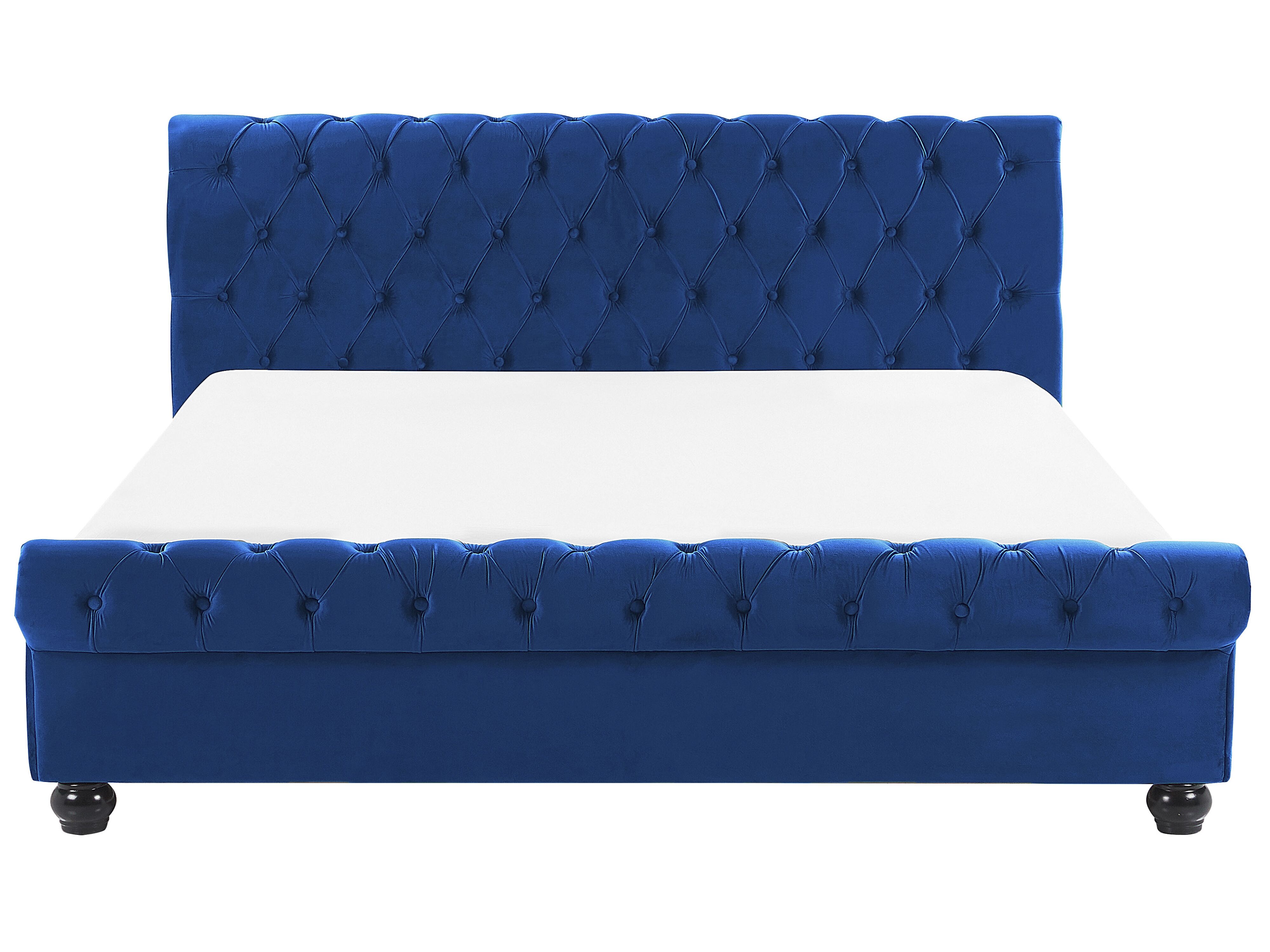 Lit avec sommier Velours FLAYAT 140 x 200 cm Bleu marine Lit avec sommier Velours FLAYAT 140 x 200 cm Bleu marine