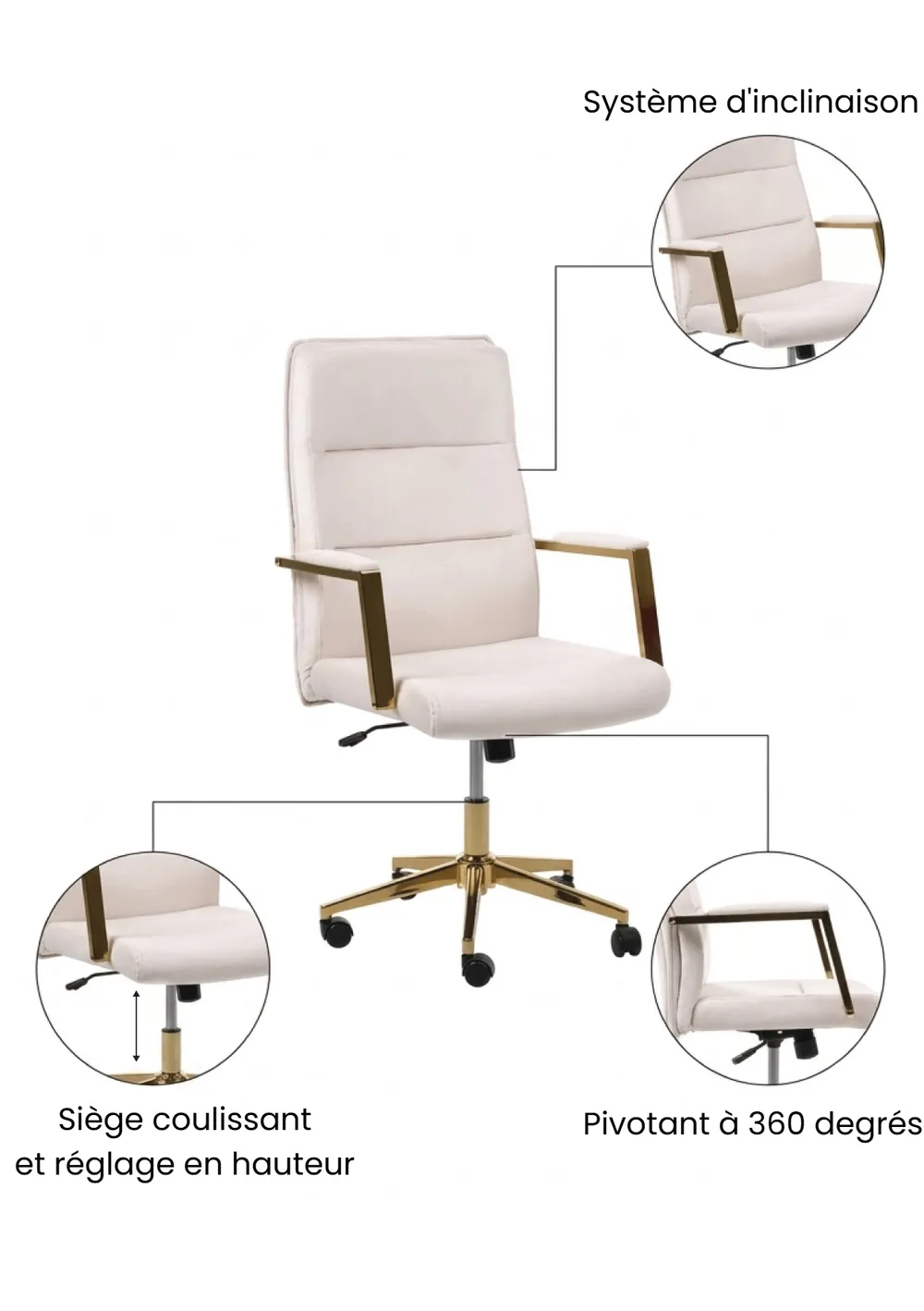 Fauteuil de bureau DEMURE Velours Beige clair_1063330
