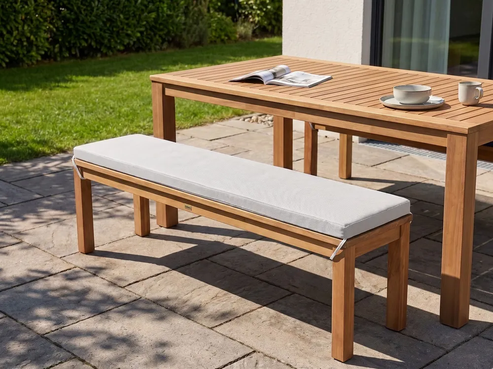 Garden Bench with Cushion MONSANO 170 cm Eucalyptus Wood Off-White