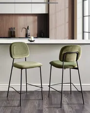 Set of 2 Bar Chairs DUETTE Velvet Olive Green_938852