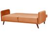 Sofá cama 3 plazas de terciopelo naranja/madera oscura SENJA_787360
