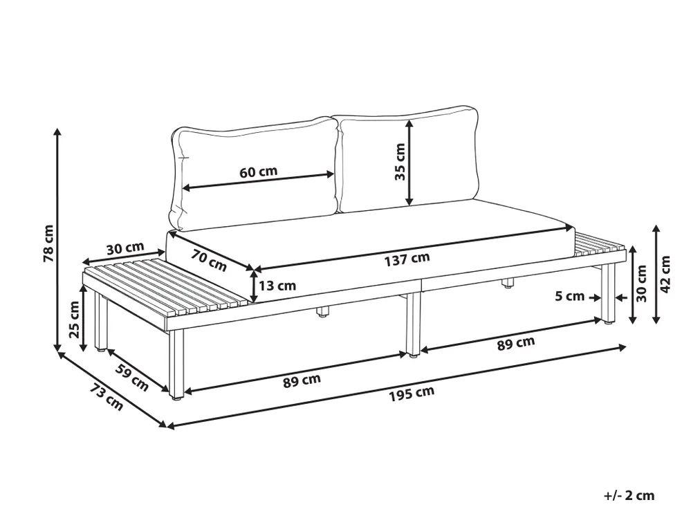 Garden Sofa 2 Seater FIVIZZANO Acacia Wood Dark Grey_1159514
