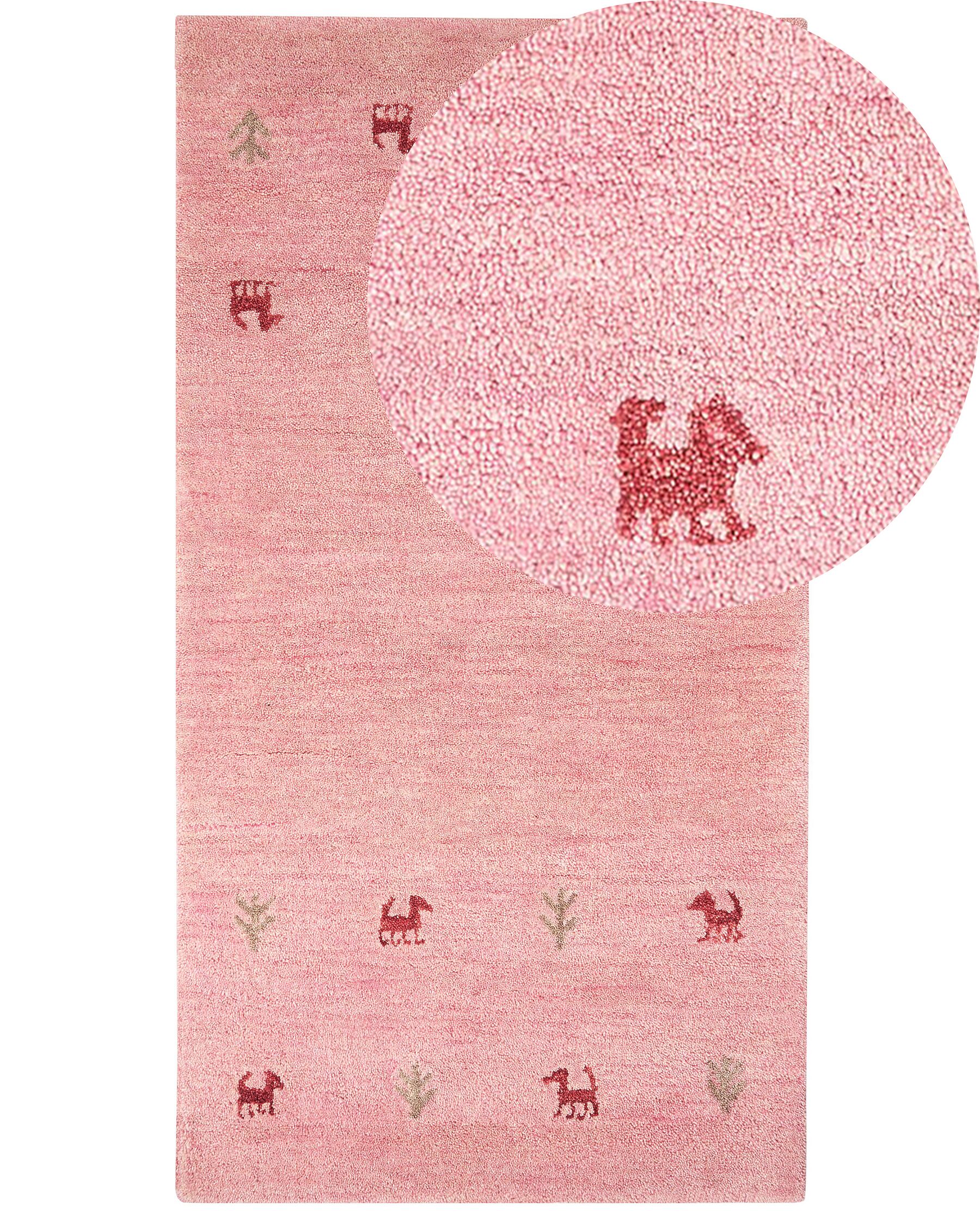Vlněný koberec gabbeh 80 x 150 cm růžový YALAFI_855768