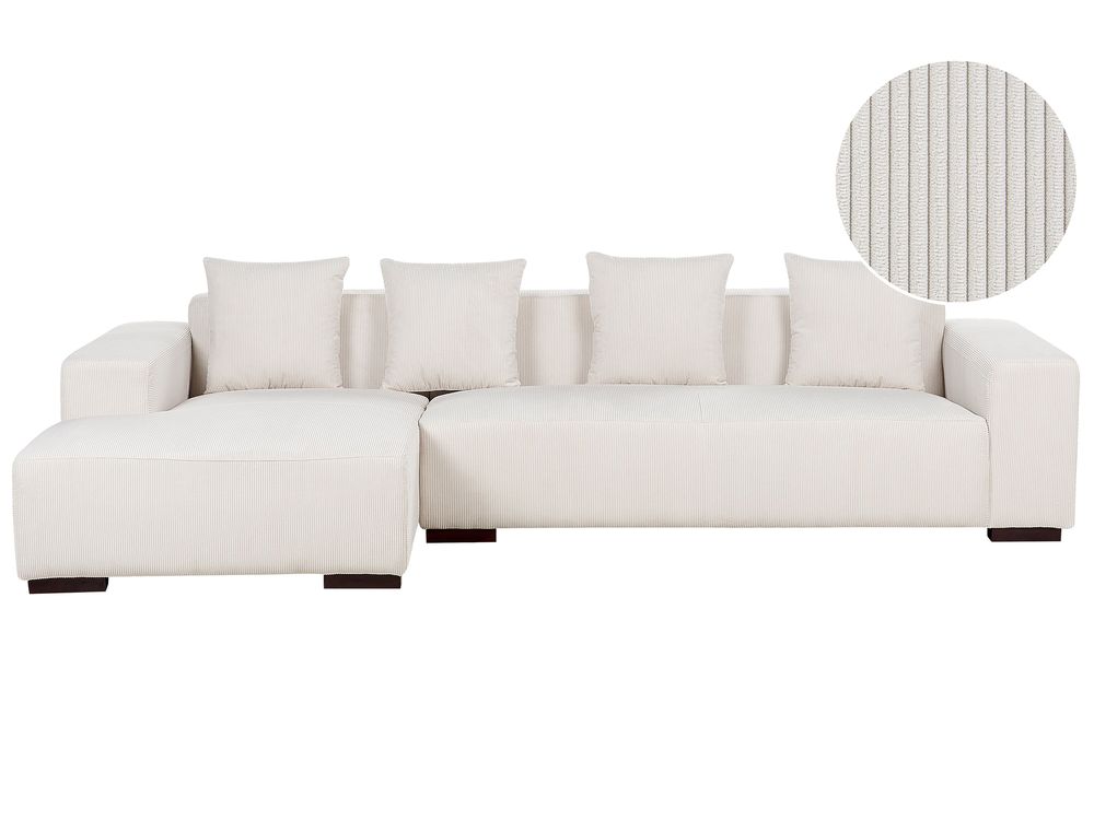 Right Hand Jumbo Cord Corner Sofa Off White LUNGO Beliani
