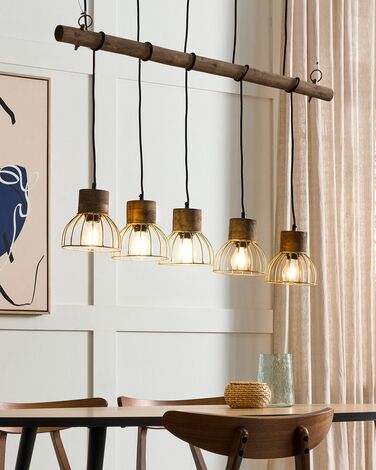 5 Light Pendant Lamp Light Wood Brass VARADA