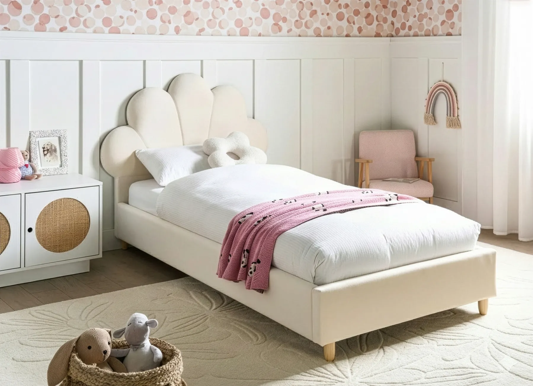 Kids Bed Seashell Velvet NEULISE 90 x 200 cm (EU Single) Beige_1044356