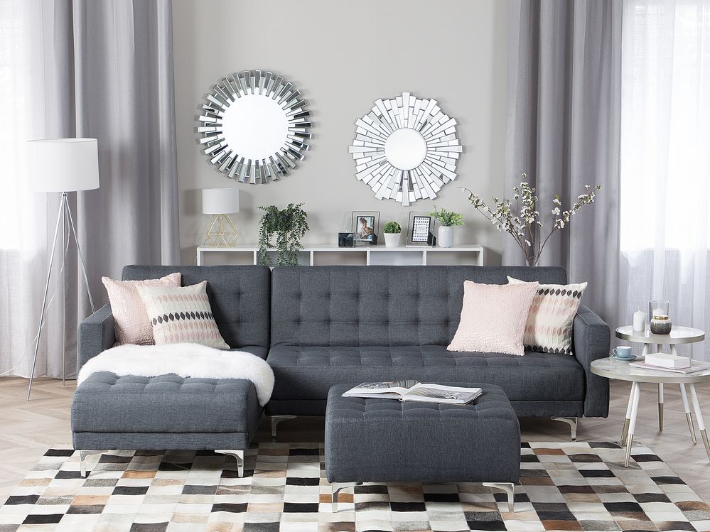 Right Hand Fabric Corner Sofa Dark Grey ABERDEEN Beliani