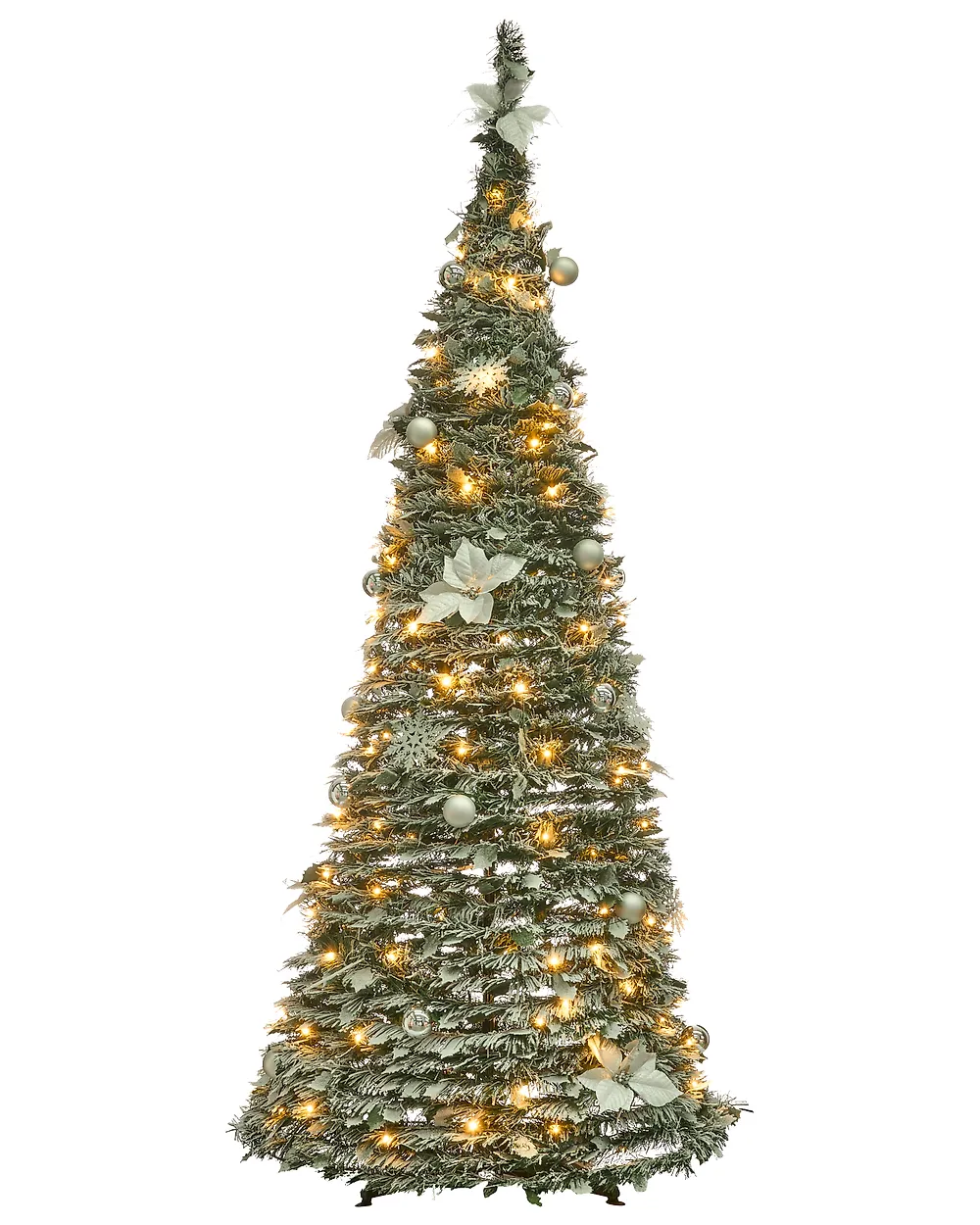 Künstlicher Weihnachtsbaum mit Schnee klappbar LED FIRVANA 185 cm Weiß