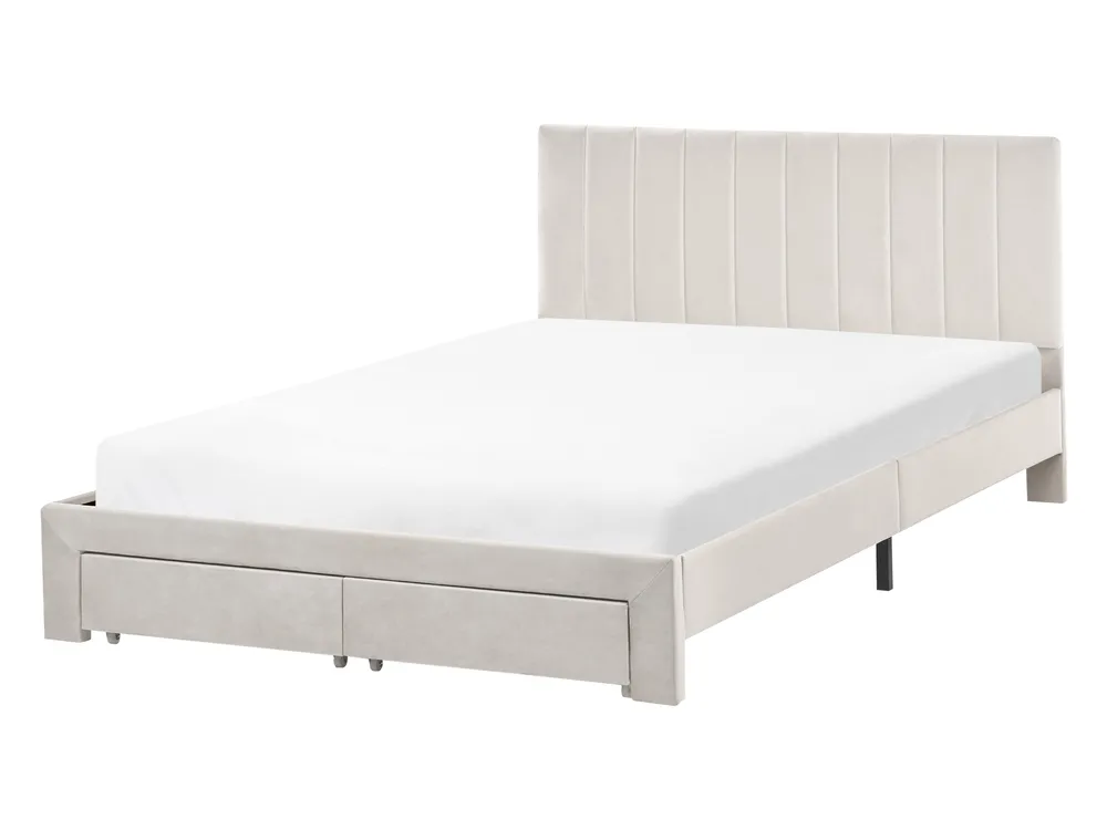 Bed with Storage Drawers LONZAC Velvet Off-White 140 x 200 cm (EU Double)_1014767