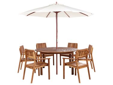 Zestaw ogrodowy drewniany stół i 6 krzeseł AGELLO/TOLVE z parasolem (12 opcji do wyboru)