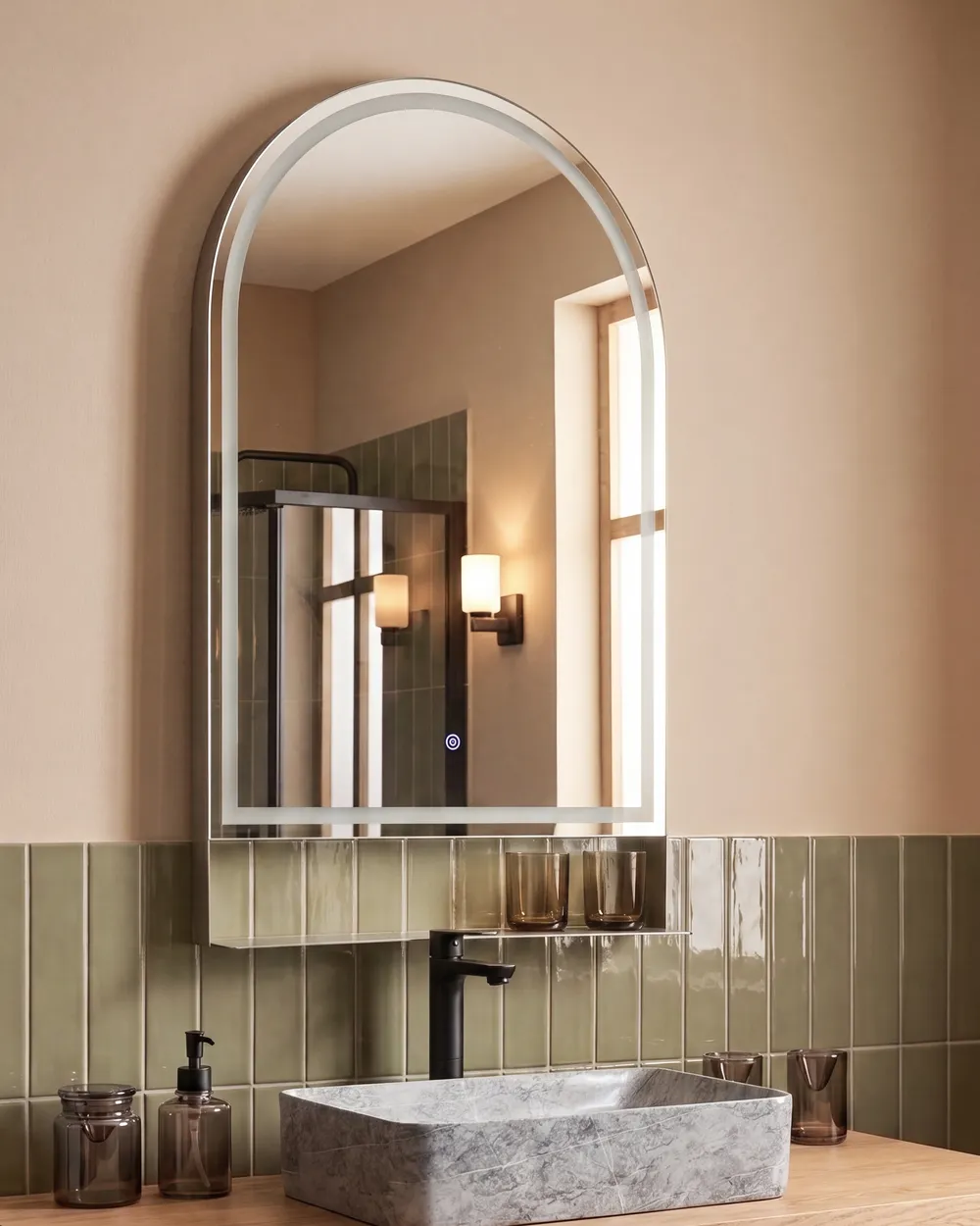 LED Bathroom Mirror VALOUZE 61 cm 100 cm with Shelf Silver_1109487
