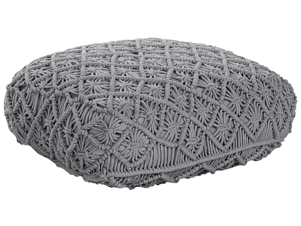 Cotton Macrame Floor Cushion 50 x 50 x 20 cm Grey BERRECHID Beliani.pl