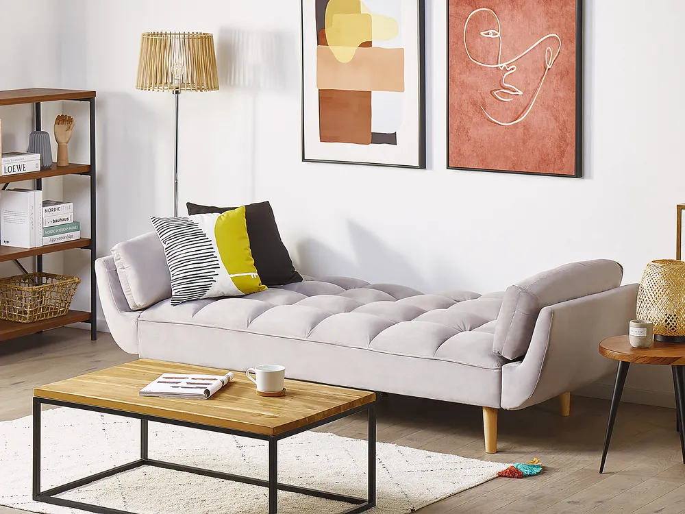 Sofa Bed 3 Seater ASBY Velvet Light Grey_788063