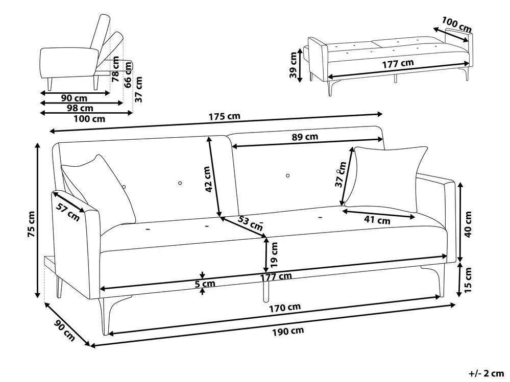 Sofa Bed 3 Seater LUCAN Fabric Dark Red_768660