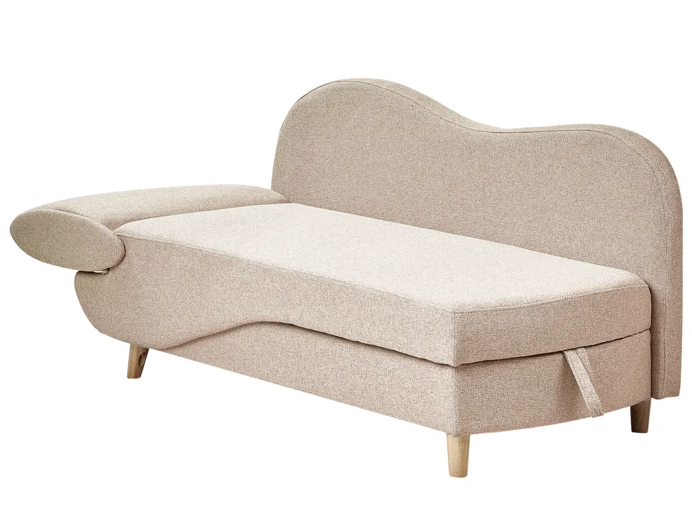 Left-Hand Chaise Longue MERI with Storage Faux Linen Light Brown_937719