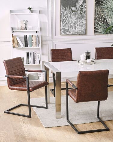 Set of 2 Faux Leather Dining Chairs Brown BUFORD